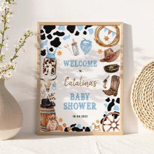 Affiche Blue Rodeo Western Cowboy Baby shower Bienvenue