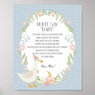 Affiche Blue Silly Goose Floral En vichy Ne pas dire Baby