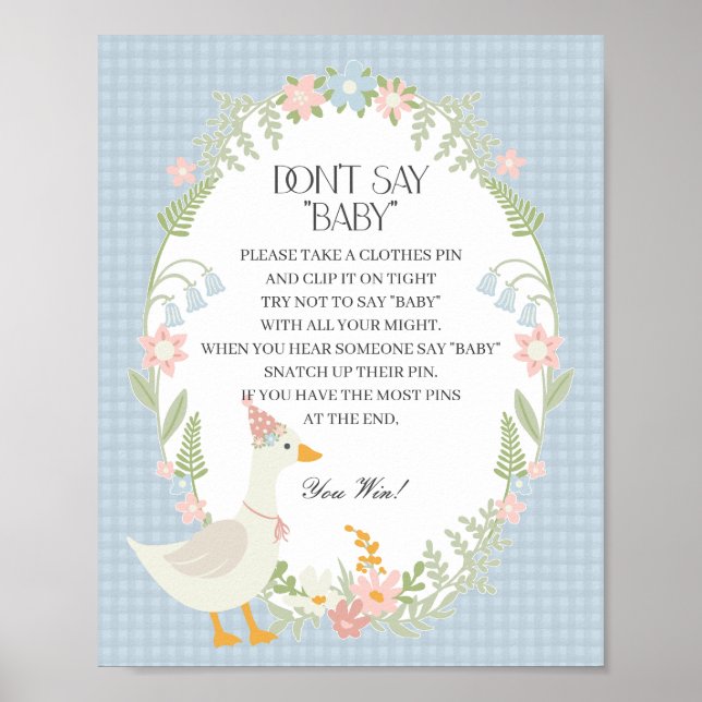 Affiche Blue Silly Goose Floral En vichy Ne pas dire Baby  (Devant)