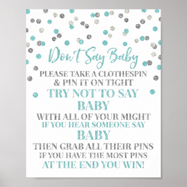 Affiche Blue Silver Confetti Ne pas dire Baby Game Sign (Devant)