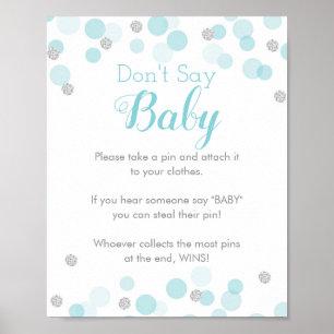 Affiche Blue Silver Confetti Ne pas dire Baby shower jeu