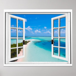 Affiche Blue Sky Tranquille Vue Mer Fake Window