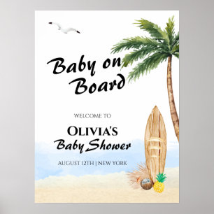 Affiche Blue Sky Tropical Beach Surf Baby shower Bienvenue