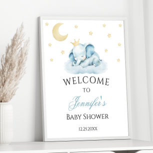 Affiche Blue Sleepy Elephant Baby Boy Douche Bienvenue