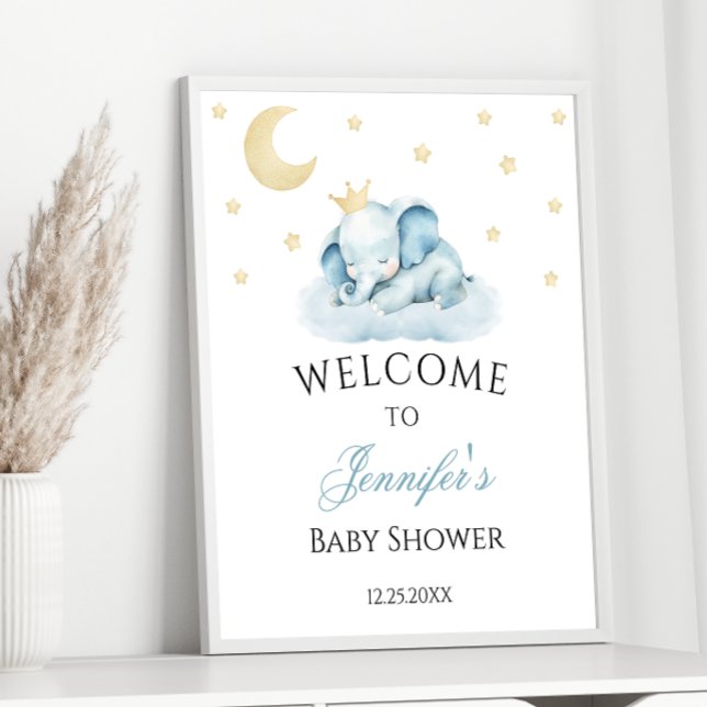 Affiche Blue Sleepy Elephant Baby Boy Douche Bienvenue (Créateur téléchargé)