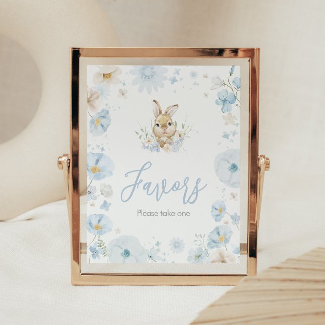 Affiche Blue Somebunny Rabbit Baby shower Faveurs (Blue Rabbit Somebunny Baby Shower Favors Sign)