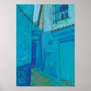 Affiche Blue Street Chefchaouen Maroc Peinture Pastel