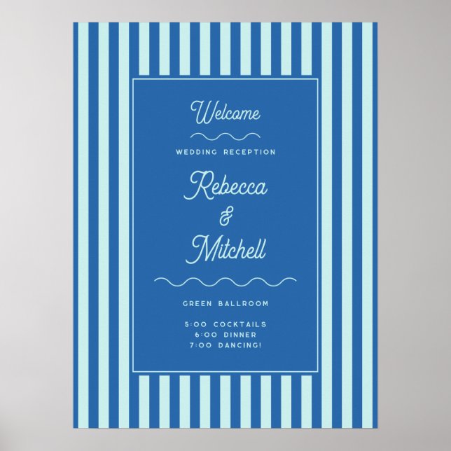 Affiche Blue Stripe Vintage Mariage Bienvenue (Devant)