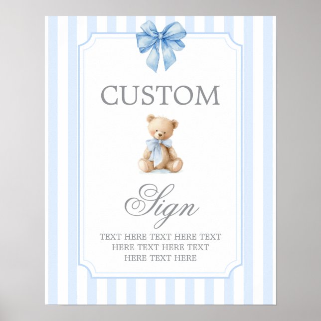 Affiche Blue Stripes Bear Customized sign (Devant)