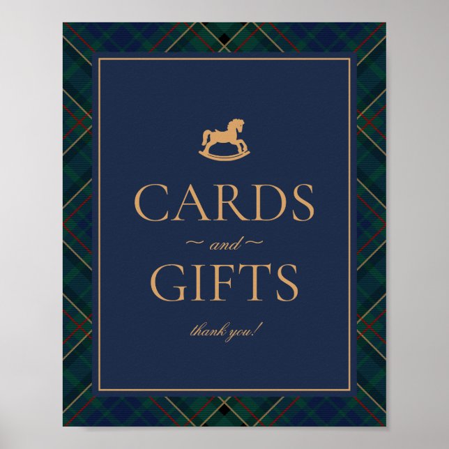 Affiche Blue Tartan Plaid Rocking Horse Cards & Gifts (Devant)