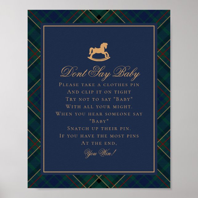 Affiche Blue Tartan Plaid Rocking Horse Dont Say Baby (Devant)