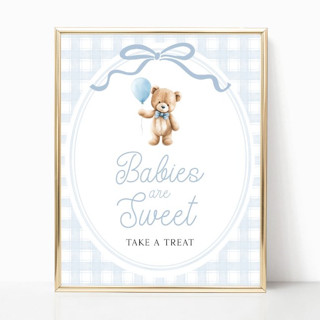 Affiche Blue Teddy Bear Baby Shower Sweets Table Sign (Créateur téléchargé)