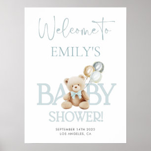 Affiche Blue Teddy Bear Baby Shower Welcome Sign