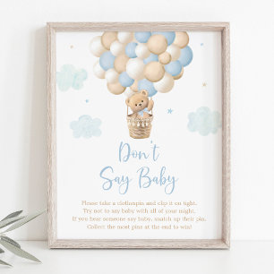 Affiche Blue Teddy Bear Balloon Ne pas dire Baby Game