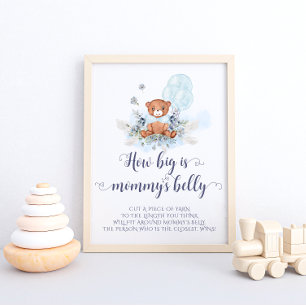 Affiche Blue Teddy Bear Balloons How Big is Mommy's Belly