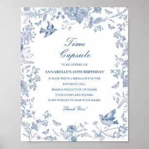 Affiche Blue Toile De Jouy Temps Capsule Baby Anniversaire