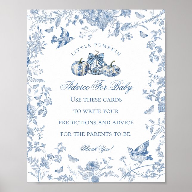 Affiche Blue Toile Pumpkin French Fall Advice for Baby (Devant)