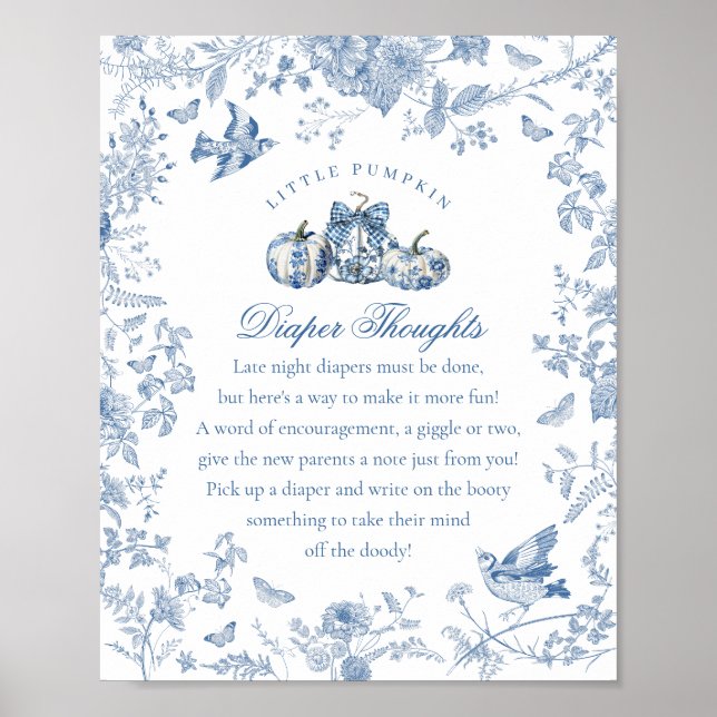 Affiche Blue Toile Pumpkin French Fall Diaper Thoughts (Devant)