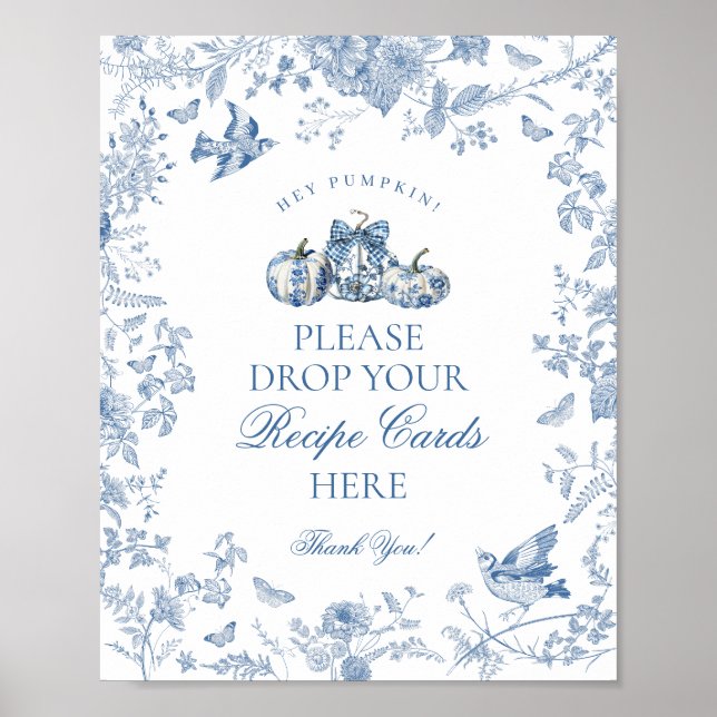 Affiche Blue Toile Pumpkin French Fall Share a Recipe Sign (Devant)