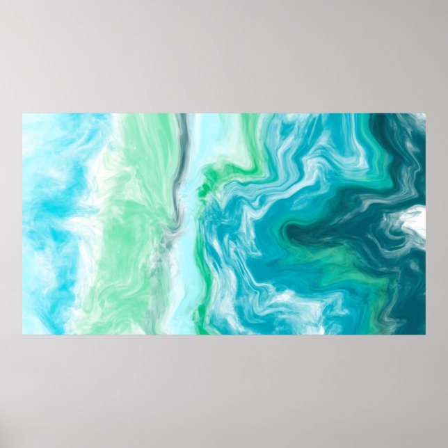 Affiche Blue, Turquoise Sea Waves Digital Fluid Art (Devant)