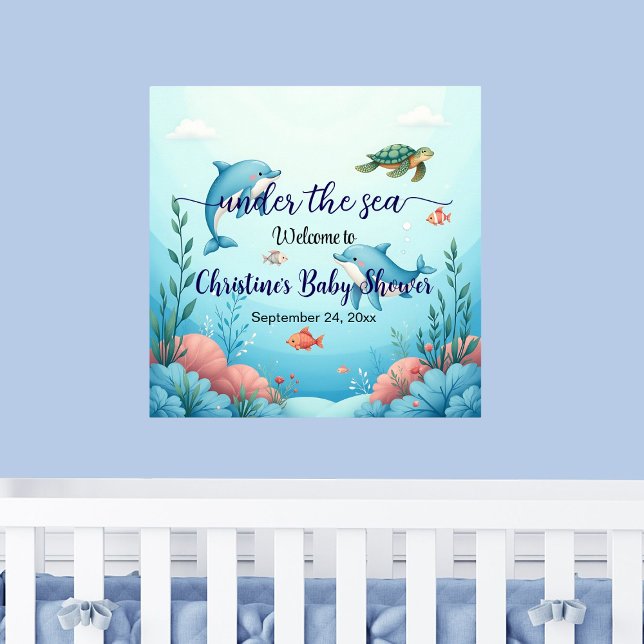 Affiche Blue Under the Sea Baby shower Bienvenue (Créateur téléchargé)