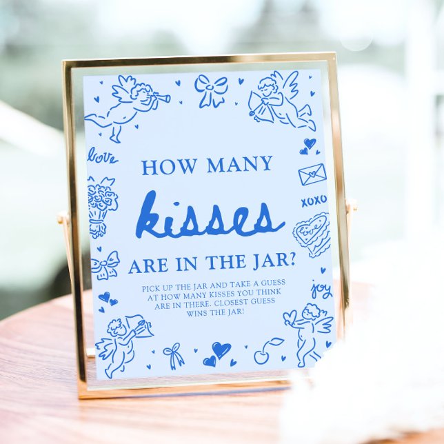Affiche Blue Valentine Devinez combien de baisers Baby Sho (Blue Valentine Guess How Many Kisses Baby Shower Sign)