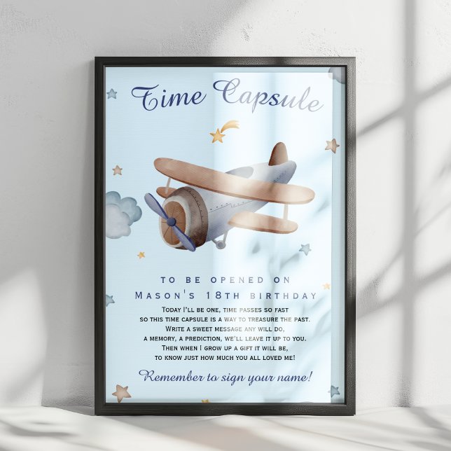 Affiche Blue Vintage Airplane Time Capsule 1st Birthday (Créateur téléchargé)