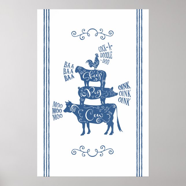 Affiche Blue Vintage Country Farmhouse (Devant)