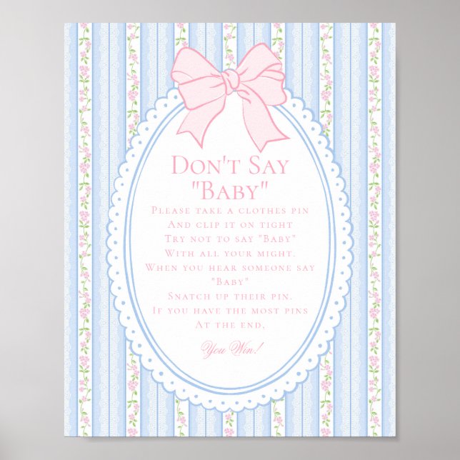 Affiche Blue Vintage Fancy Floral Dont Say Baby Game (Devant)