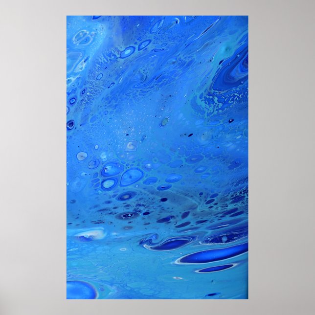 Affiche Blue Water Liquid Moderne Fluid Art Abstrait (Devant)