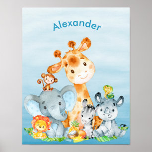 Affiche Blue Watercolor Cute