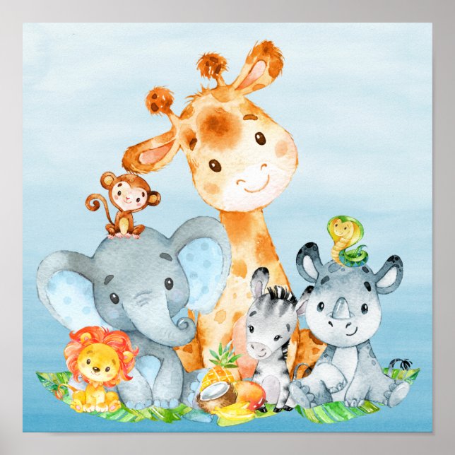 Affiche Blue Watercolor Cute (Devant)