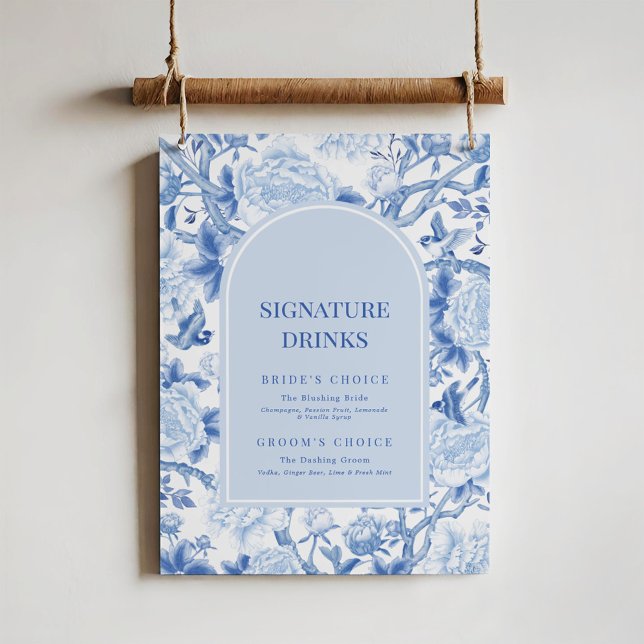 Affiche Blue White Chinoiserie Mariage Signature Boissons (Créateur téléchargé)