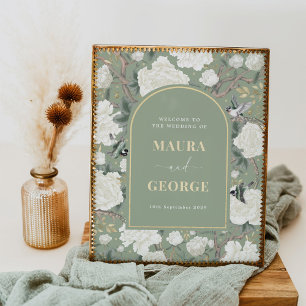 Affiche Blue White Chinoiserie Peony Bird Mariage Bienvenu