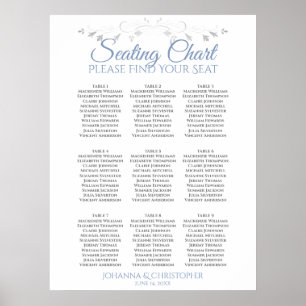 Affiche Blue & White Elegant 9 Table Wedding Seating Chart