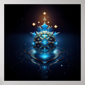 Affiche Blue White Fractal Design With Stars