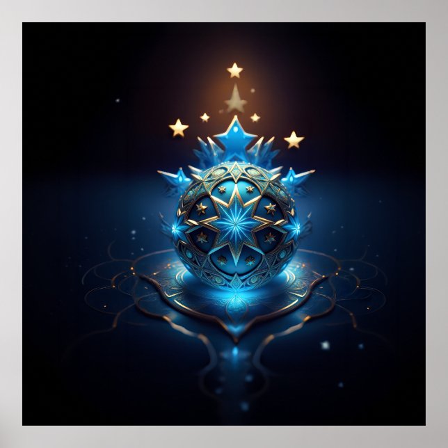 Affiche Blue White Fractal Design With Stars (Devant)