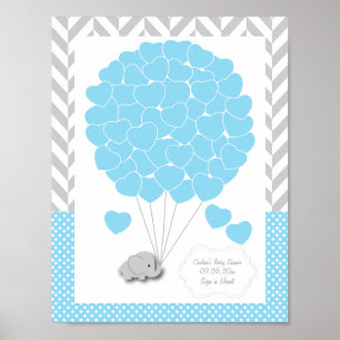 Affiche Blue, White Grey Elephant Baby shower 2 - Invité