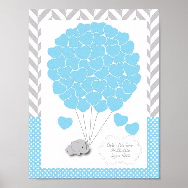 Affiche Blue, White Grey Elephant Baby shower 2 - Invité (Devant)