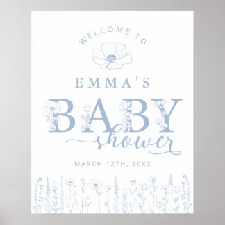 Affiche Blue Wildflower Baby Shower Welcome Sign