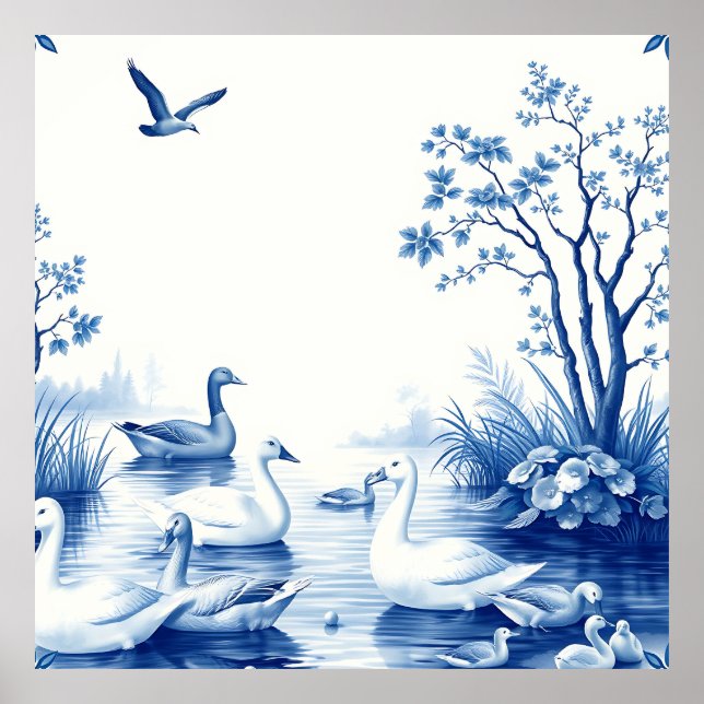 Affiche Blue Willow Swans Lake Scene (Devant)