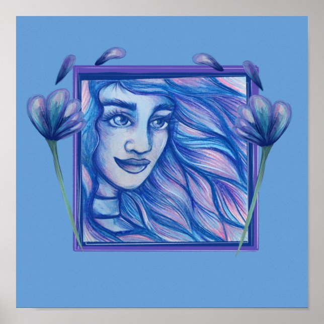 Affiche Blue Wind Goddess Floral Goddesses Windy Art       (Devant)