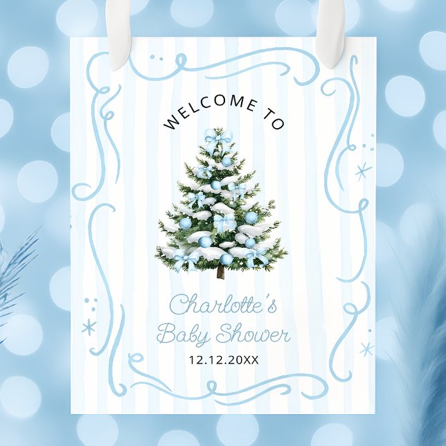 Affiche Blue Winter Christmas Tree Baby Shower Welcome (Créateur téléchargé)