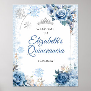 Affiche Blue Winter Magique Flocon de neige Quinceanera Bi