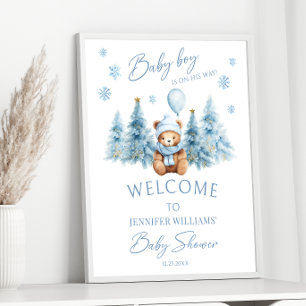 Affiche Blue Winter Teddy Ours Pine Arbres bébé Garçon Dou