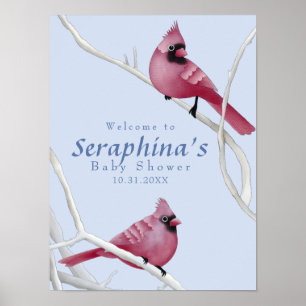 Affiche Blue Winter Watercolor Cardinals Baby shower Poste