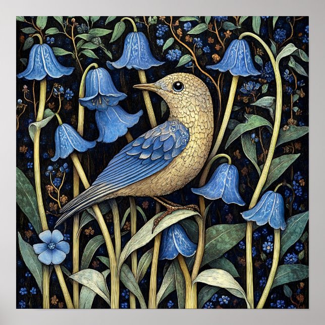 Affiche Bluebell Bird Peinture Art Imprimer (Devant)