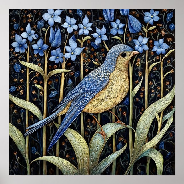 Affiche Bluebell Bird Peinture Art Imprimer (Devant)