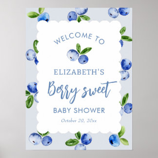 Affiche Blueberry Berry Sweet Boy Baby Shower Welcome Sign