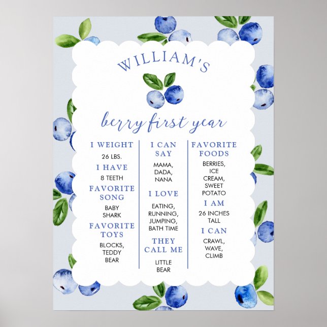 Affiche Blueberry Boy 1st Year Milestone (Devant)